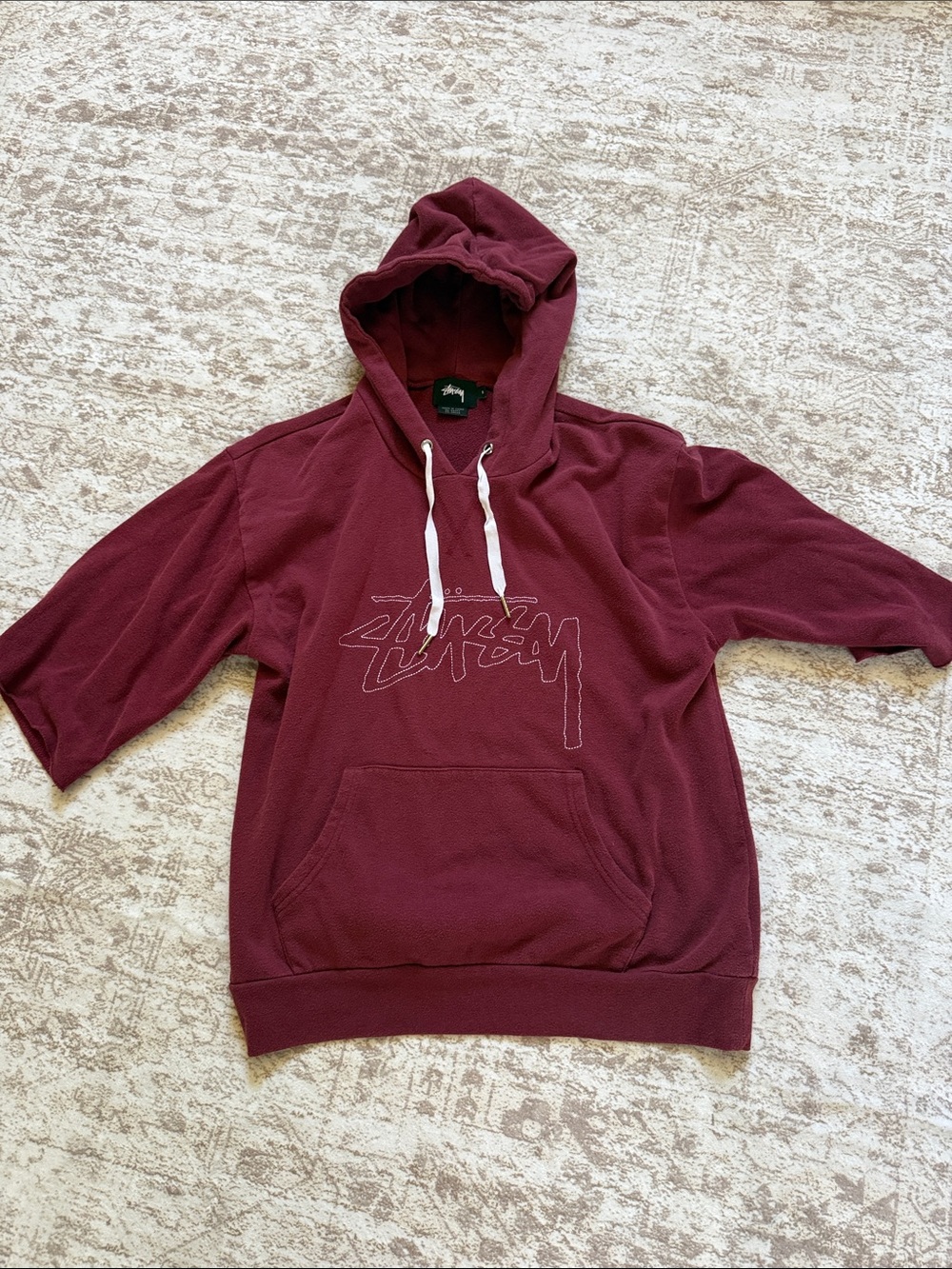 Stussy Maroon Hooded Pullover with Script Logo